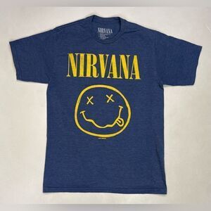Nirvana Graphic T-shirt Women Medium Blue Short Sleeve Music